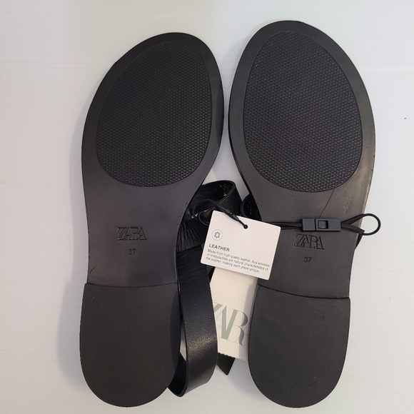 ZARA FLAT LEATHER SLIDER SANDALS WITH MICRO-STUDS BLACK SIZE 6.5 | 2620/110 - Picture 10 of 10